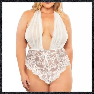 White Sheer Lace Halter Bodysuit